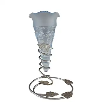 (image for) Bagley #3187 Art Deco 6" Blue Glass & Metal 'Katherine' Vase