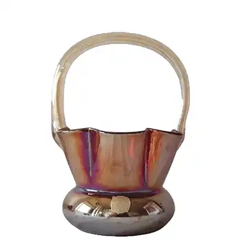 (image for) Kralik Art Nouveau Iridescent Glass Basket Vase - Labelled
