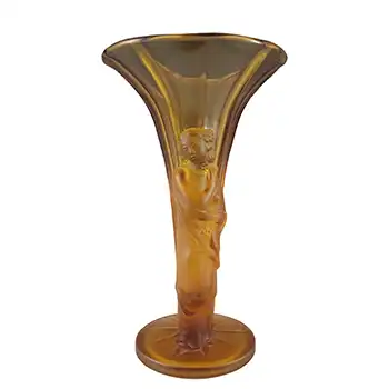 Art Deco 1930's Amber Frosted Glass Oriental Lady Vase (image for) Art Deco 1930's Amber Frosted Glass Oriental Lady Vase
