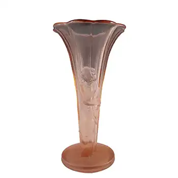 Art Deco Vintage Pink Frosted Glass Oriental Lady Vase (image for) Art Deco Vintage Pink Frosted Glass Oriental Lady Vase