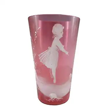 (image for) Mary Gregory Bohemian Hand Enamelled Pink Glass Tumbler