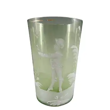 (image for) Mary Gregory Bohemian Hand Enamelled Pale Green Glass Tumbler