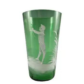 (image for) Mary Gregory Bohemian Hand Enamelled Dark Green Glass Tumbler