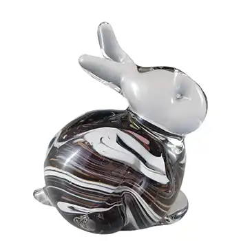 (image for) Mdina Maltese Brown & White Glass Rabbit Sculpture - Signed