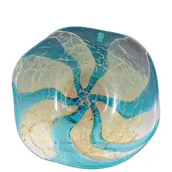 (image for) LABELLED Mdina 'Crysal Blue Stripe' Maltese Glass Posy Vase / Bowl
