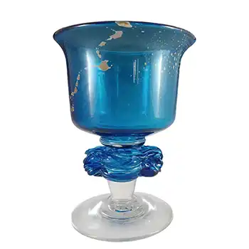 (image for) SIGNED Mdina 'Blue Summer' Maltese Glass Chalice / Goblet Vase