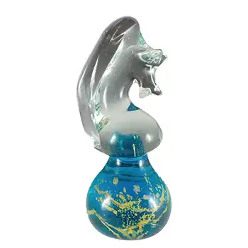 (image for) SIGNED Mdina 'Blue Summer' Maltese Glass Seahorse Sculpture