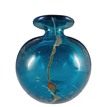 (image for) Mdina 'Blue Summer' Maltese Blue & Yellow Glass Vase - Labelled