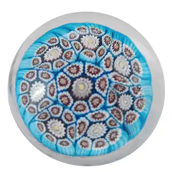 (image for) Fratelli Toso? Murano Red, Blue & White Millefiori Glass Paperweight