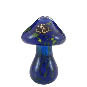 (image for) SIGNED Mtarfa Blue & Yellow Glass Vintage Mushroom Paperweight
