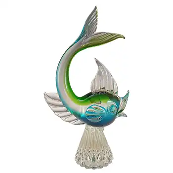 (image for) Murano Retro Green & Blue Venetian Glass Fish Sculpture
