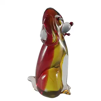 (image for) Murano Red & Amber Vintage Cased Glass Dog Sculpture