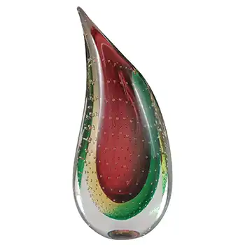 (image for) SIGNED Oball Murano Red, Green & Yellow Sommerso Glass Vase