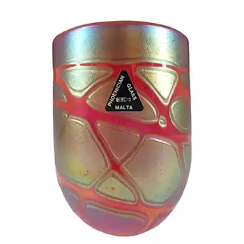 (image for) SIGNED & LABELLED Phoenician Red Iridescent Maltese Glass Vase