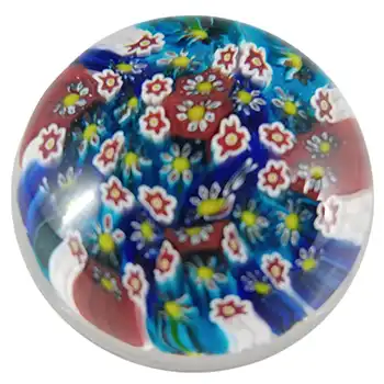 (image for) Murano Vintage Blue, White, Red & Yellow Millefiori Glass Paperweight