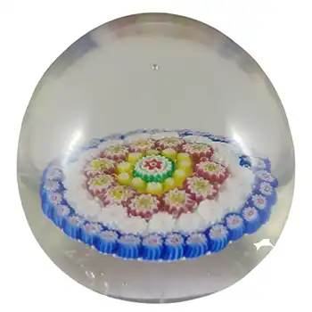 (image for) Murano Vintage Blue, White, Pink & Yellow Millefiori Glass Paperweight