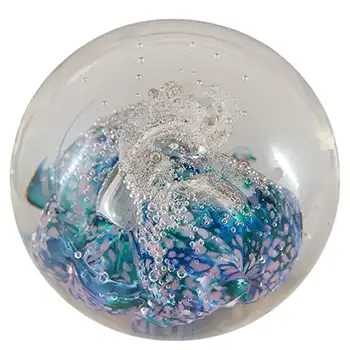 (image for) Green, Blue & Pink Speckled Bubble Glass Paperweight/Paper Weight