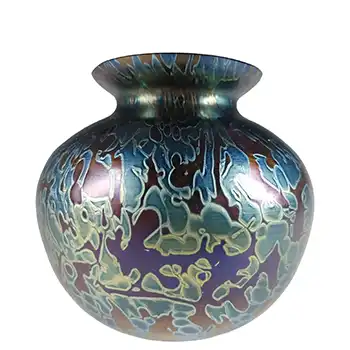 (image for) MARKED Royal Brierley Iridescent Black Glass 'Studio' Vase