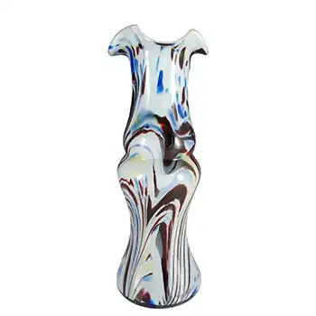(image for) Romanian Large White, Blue & Yellow Speckled Glass Vase