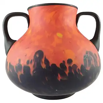 (image for) Rückl Large Czech 'Orange Shimmy Pfau' Spatter Glass Flame Vase