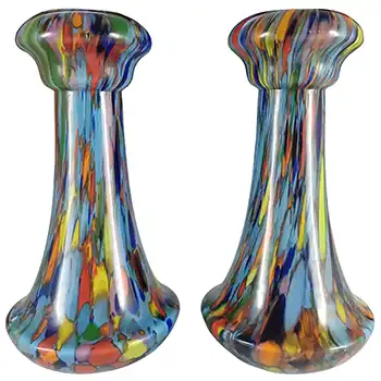 (image for) Czech Pair of Multicoloured Art Deco Spatter Glass Vases