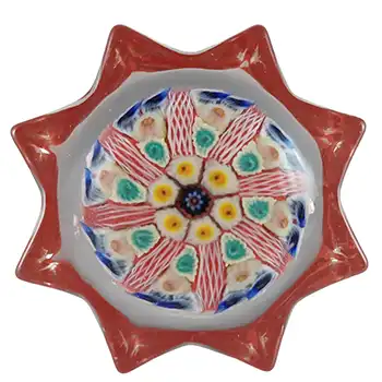 (image for) Strathearn #P11 Scottish Red Glass Millefiori Lattice Star Paperweight