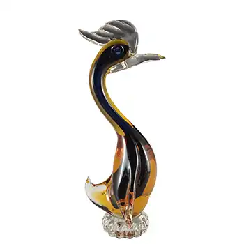 (image for) Murano / Venetian Blue & Amber Sommerso Glass Swan Figurine
