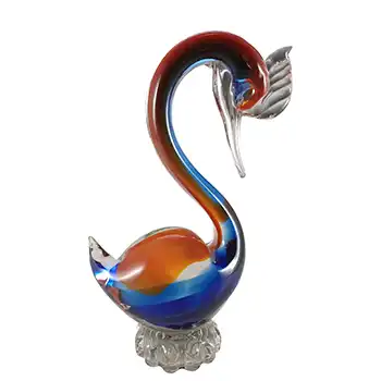 (image for) Murano / Venetian Red & Blue Retro Glass Swan Sculpture
