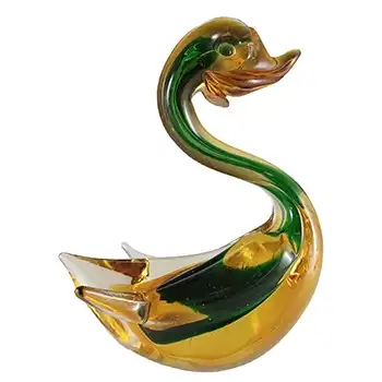 (image for) Murano / Venetian Green & Amber Sommerso Glass Swan Figurine