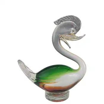 (image for) Murano Vintage Green & Amber Venetian Glass Swan Sculpture