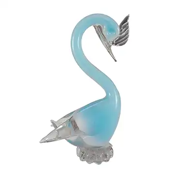(image for) Oball Murano Blue & Opalescent White Cased Glass Swan