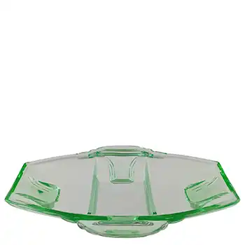 (image for) Art Deco 1930's Uranium Green Glass Nibbles Tray / Dish / Bowl