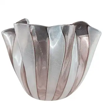 (image for) MARKED Venini Murano Purple & White Glass Zanfirico Fazzoletto Vase