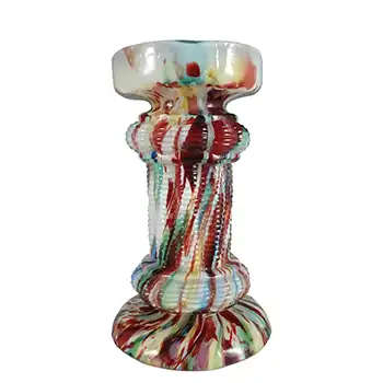 (image for) Welz Czech Oxblood Red, Blue & White Spatter Glass Candlestick / Vase