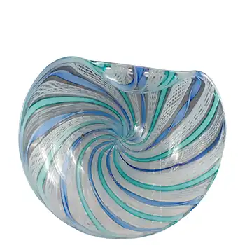 (image for) Murano / Venetian White, Turquoise & Blue Zanfirico Glass Bowl