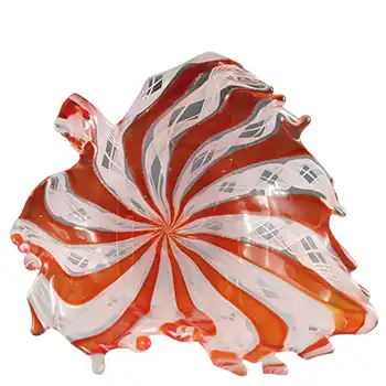 (image for) Murano White Zanfirico & Red Filigree Glass Leaf Bowl
