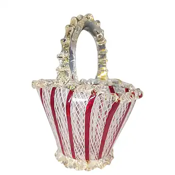 (image for) Murano Red & White Glass Zanfirico & Gold Leaf Basket Bowl