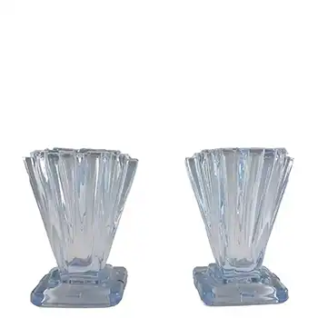 (image for) Bagley #334 Pair of Art Deco 4" Blue Glass Grantham Vases