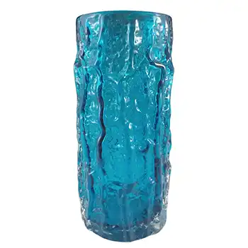 Whitefriars #9691 Baxter Kingfisher Blue Glass 9" Textured Bark Vase (image for) Whitefriars #9691 Baxter Kingfisher Blue Glass 9" Textured Bark Vase