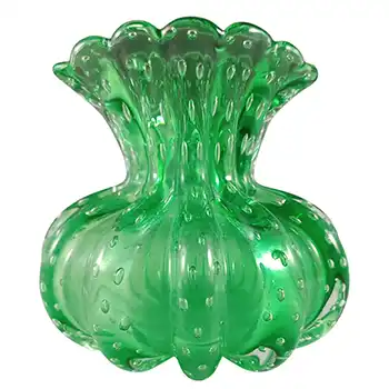 (image for) Barovier & Toso Murano / Venetian Green Glass Controlled Bubble Vase
