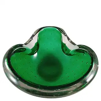 (image for) Murano Vintage Controlled Bubble Green Cased Glass Ashtray Bowl