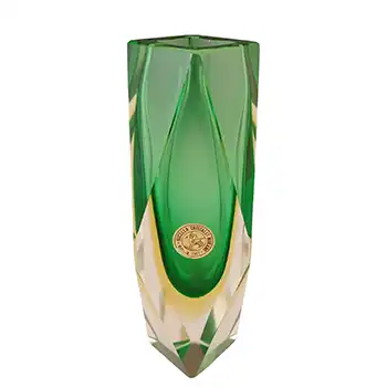 (image for) LABELLED Bucella Cristalli Murano Faceted Green & Amber Sommerso Glass Vase