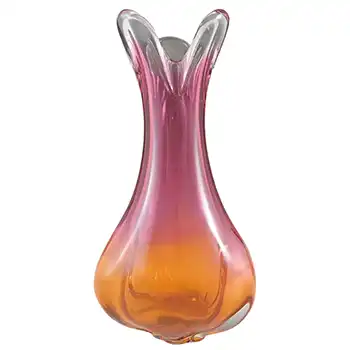 (image for) Chřibská Czech / Bohemian Pink & Orange Vintage Glass Vase