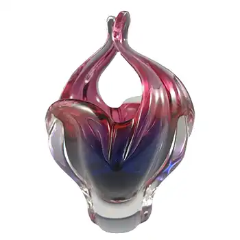(image for) Chřibská #296/6/18 Czech Blue & Pink Glass Basket Vase