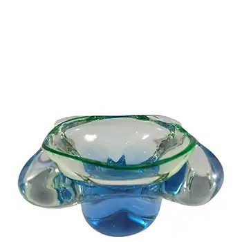 (image for) Chřibská Czech Vintage Blue & Green Glass Ashtray Bowl