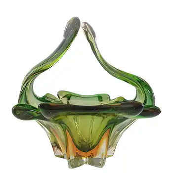(image for) Cristallo Venezia Murano Green & Amber Sommerso Glass Basket Bowl