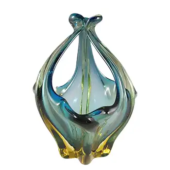 (image for) Cristallo Venezia CCC Murano Blue & Amber Cased Glass Bowl