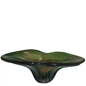 (image for) Cristallo Venezia CCC Murano Green & Amber Glass Bowl - Labelled
