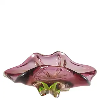 (image for) Cristallo Venezia Murano Pink & Green Sommerso Glass Sculpture Bowl