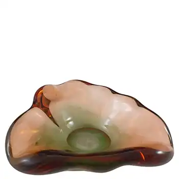 (image for) Czech Vintage Green & Amber Glass Bowl / Ashtray, Mstisov or Skrdlovice?